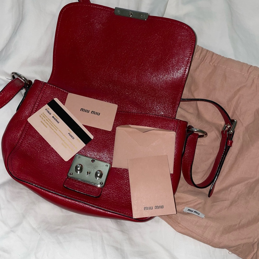Miu Miu Bandoliera Red Leather Crossbody Bag Gem